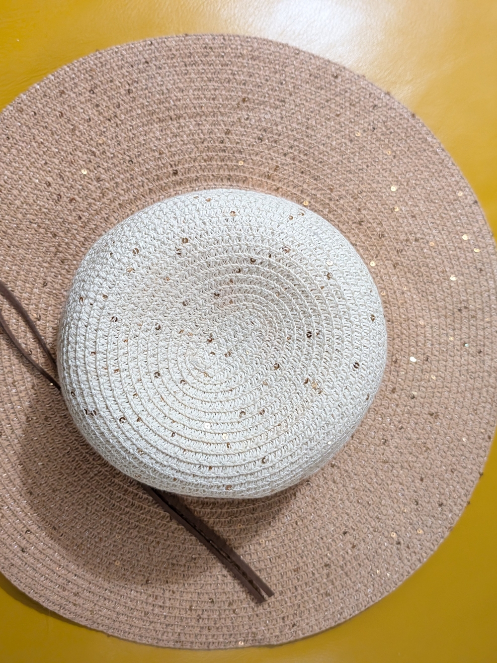 Ellen Tracy Two-Tone Sequin Straw Sun Hat in White and Pink